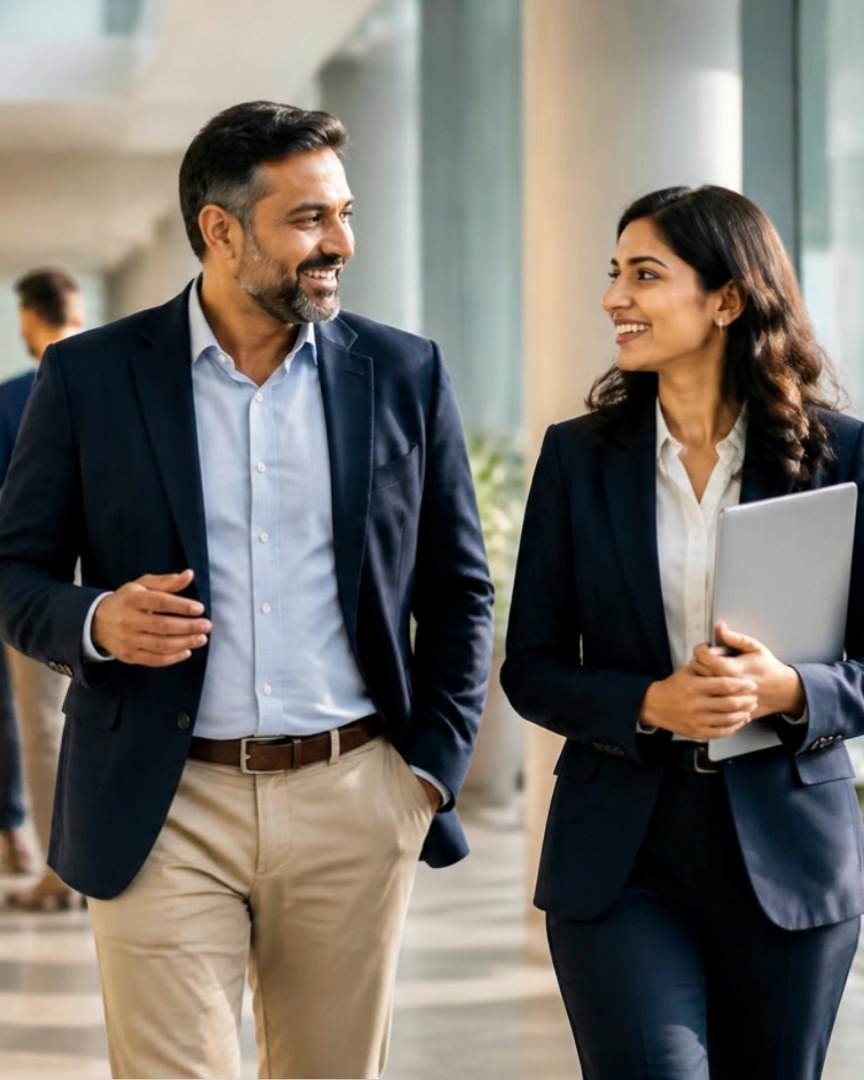 A business owner walking through an office with his Finac finance lead